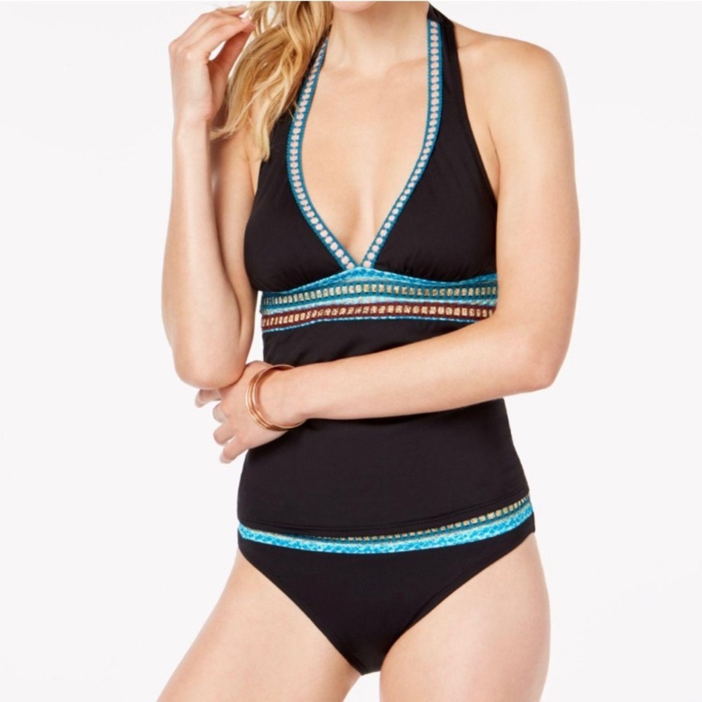 La Blanca Running Stitch Halter Tankini Top